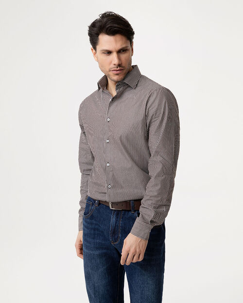 Camicia ml testa di moro righe sottili, DK BROWN