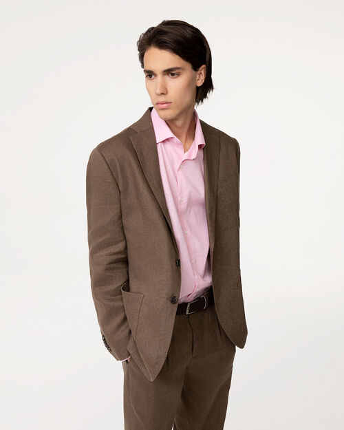 Giacca marrone lino con rever classico, 