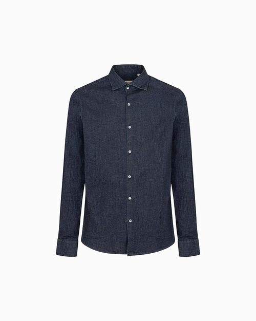 Camicia ml jeans con dettaglio arancione, JEANS