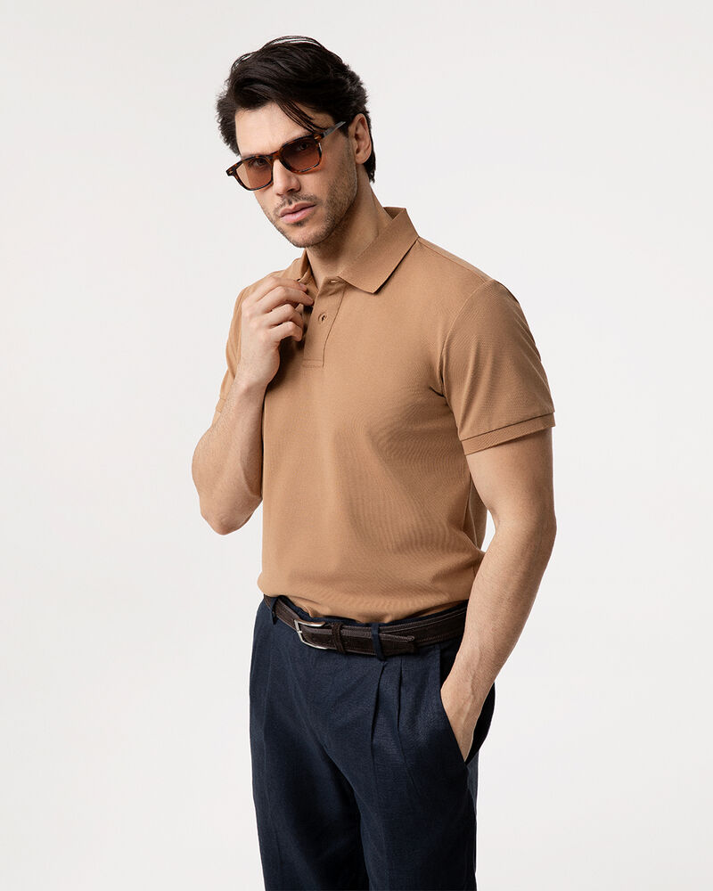 Polo marrone con colletto a costine,  image number null