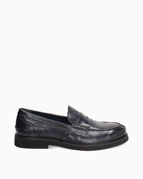 Mocassino blu navy in pelle, NAVY BLUE
