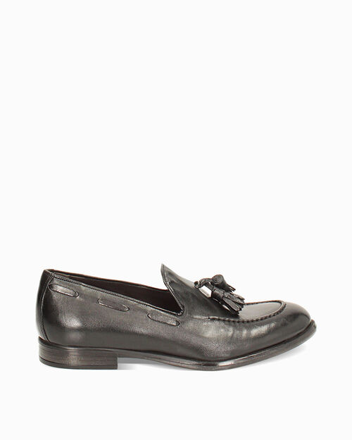 Mocassino nero con nappine, BLACK