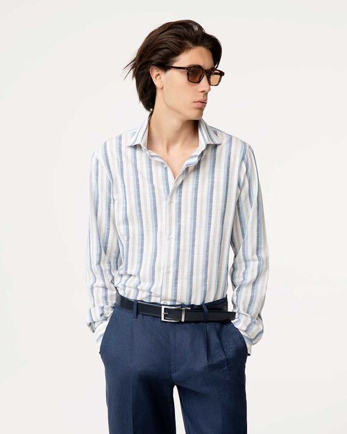 Camicia multicolor-blu a righe verticali, MULTICOLOR-BLUE