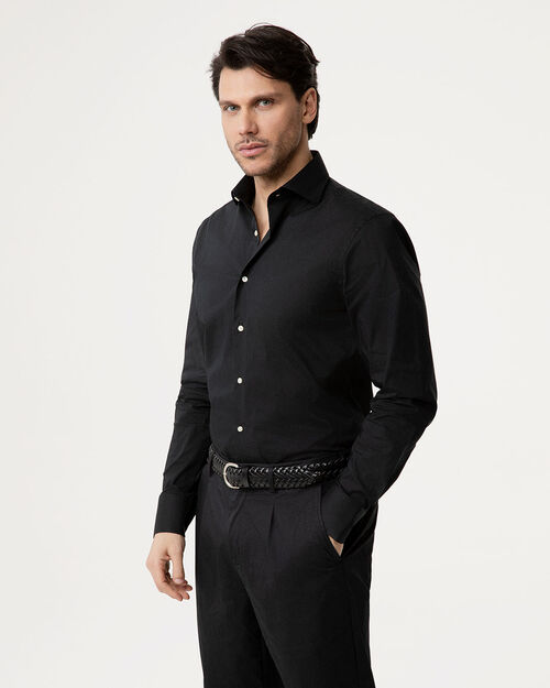 Camicia nera con bottoni in tono, BLACK