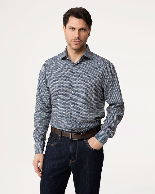 Camicia blu-rosa con motivo geometrico, MULTI COLOR