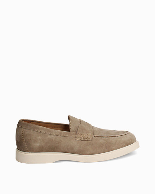 Mocassino beige in camoscio, BEIGE