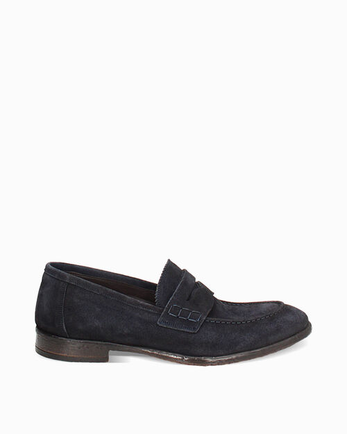 Mocassini da uomo blu in camoscio, BLUE