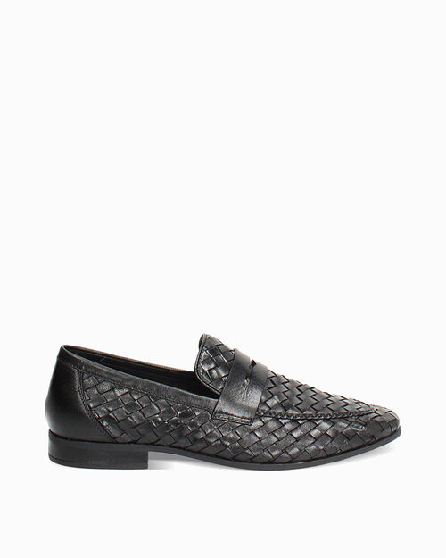 Mocassino nero pelle intrecciata, BLACK
