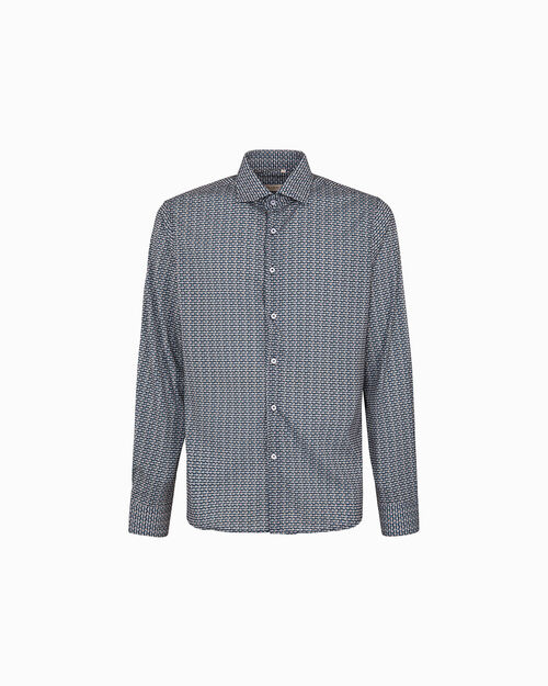 Camicia blu-rosa con motivo geometrico, MULTI COLOR