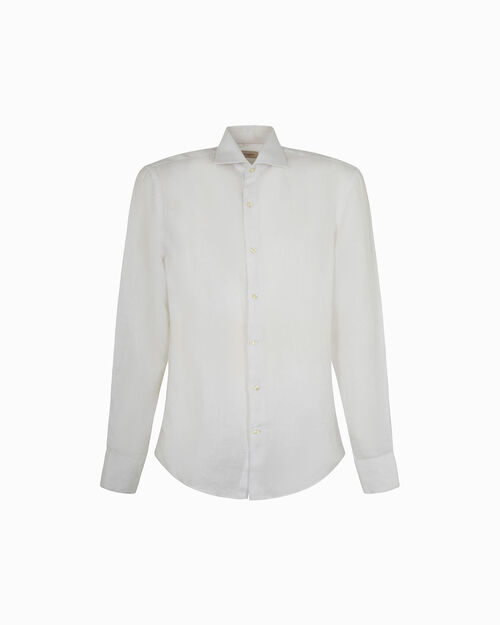 Camicia bianca in lino con maniche lunghe, WHITE