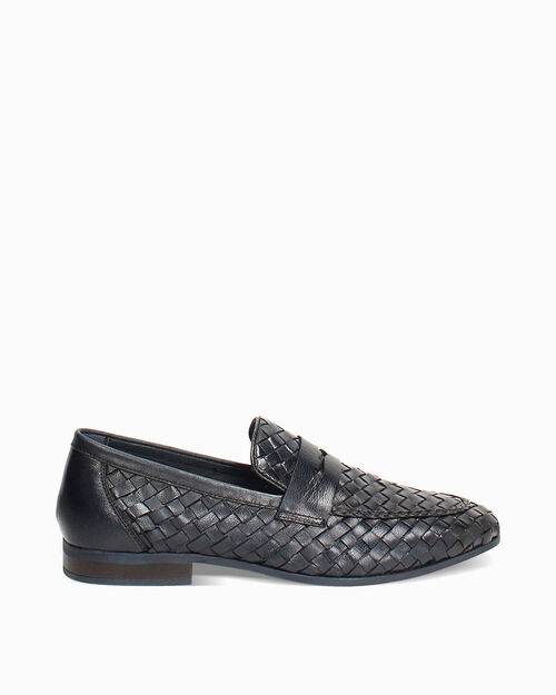 Mocassino blu pelle intrecciata, BLUE