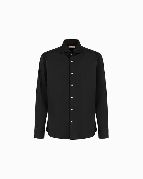 Camicia nera con bottoni in tono, BLACK