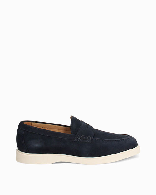 Mocassino blu con cuciture a contrasto, BLUE