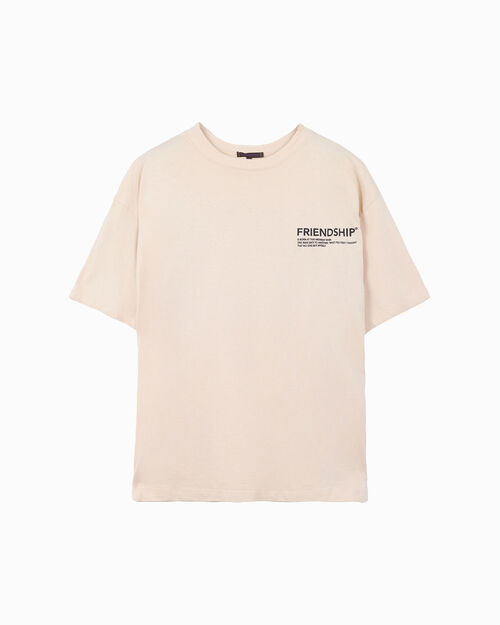 T-shirt da uomo in cotone beige, BEIGE