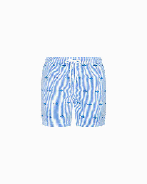 Costume bianco-blu con stampa squali, MULTI COLOR