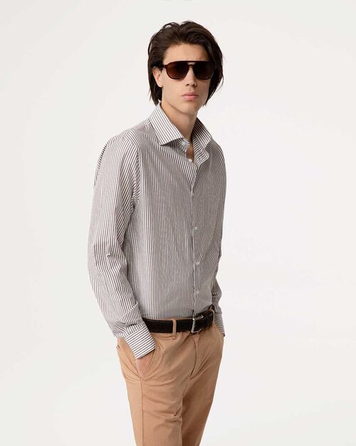 Camicia marrone a righe verticali, BROWN